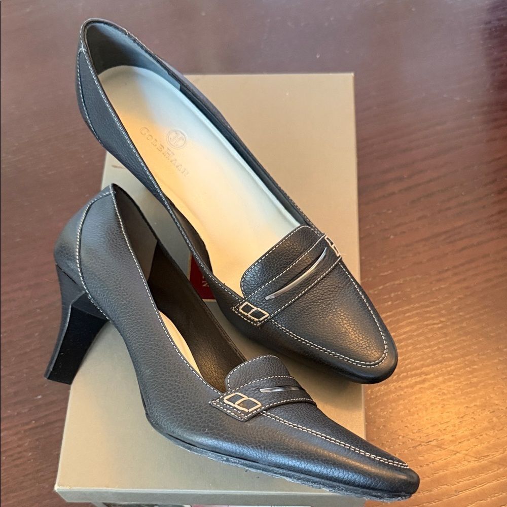Cole Haan Black Leather Loafer Heels